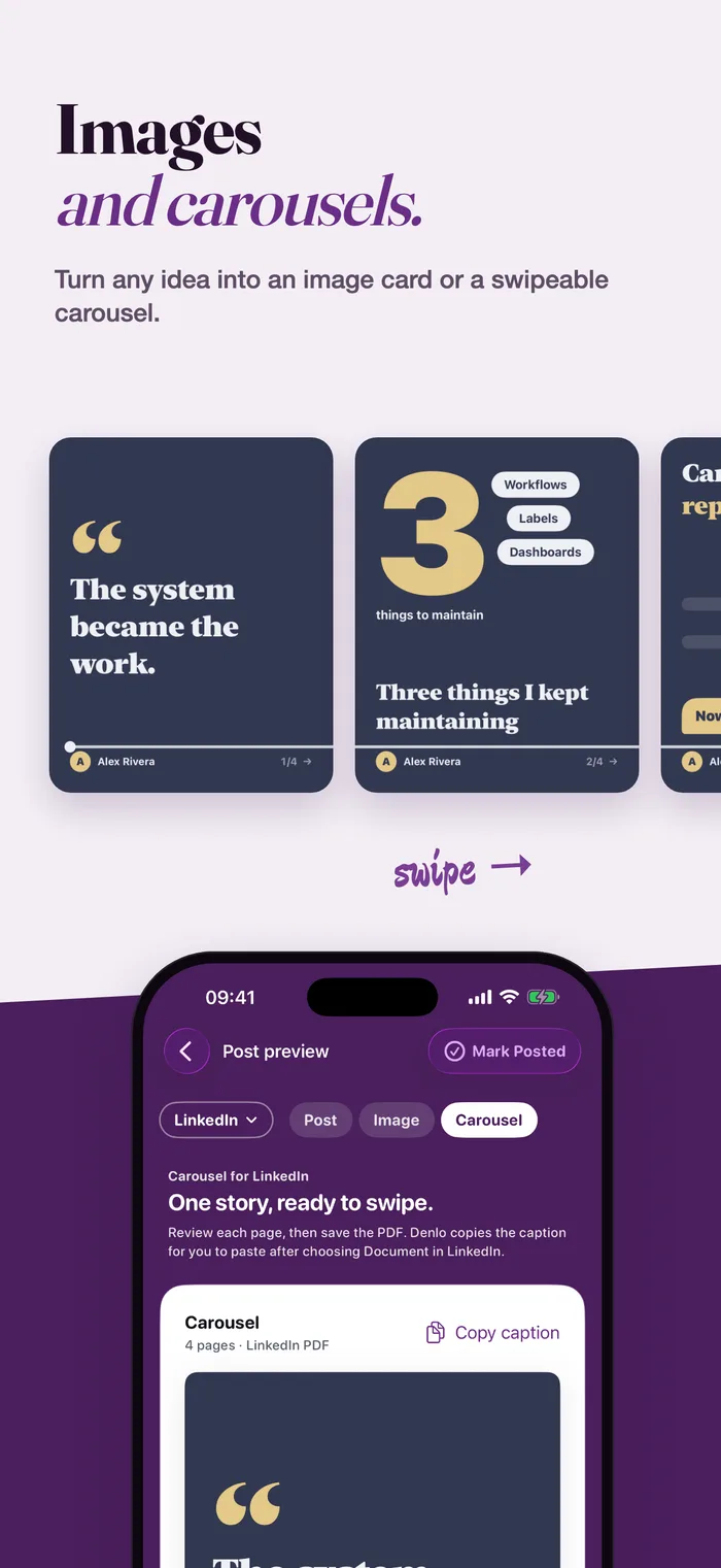 Image cards and carousels built from the post