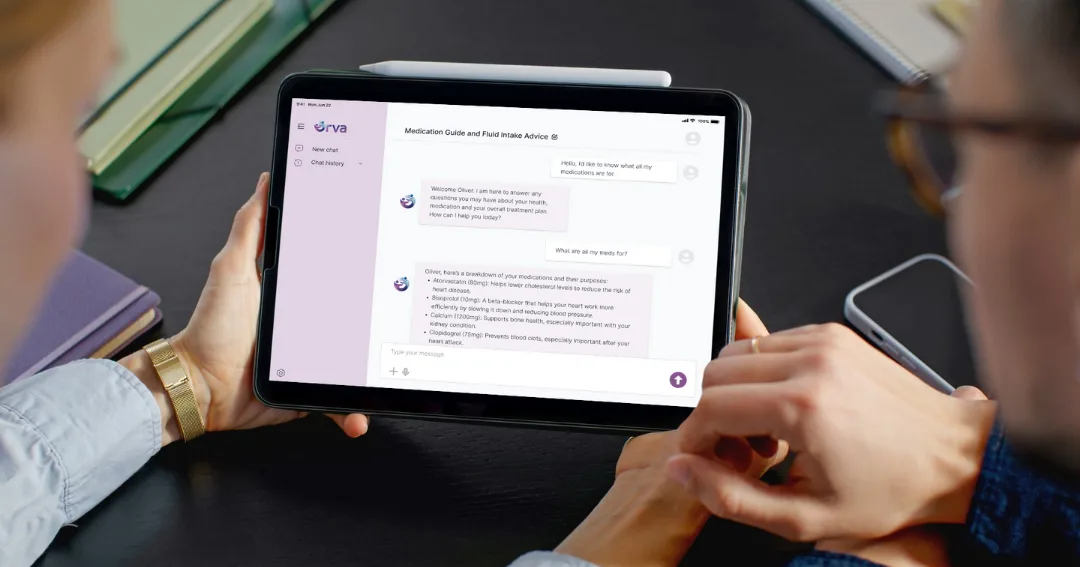 First chat design with a left sidebar, on a tablet